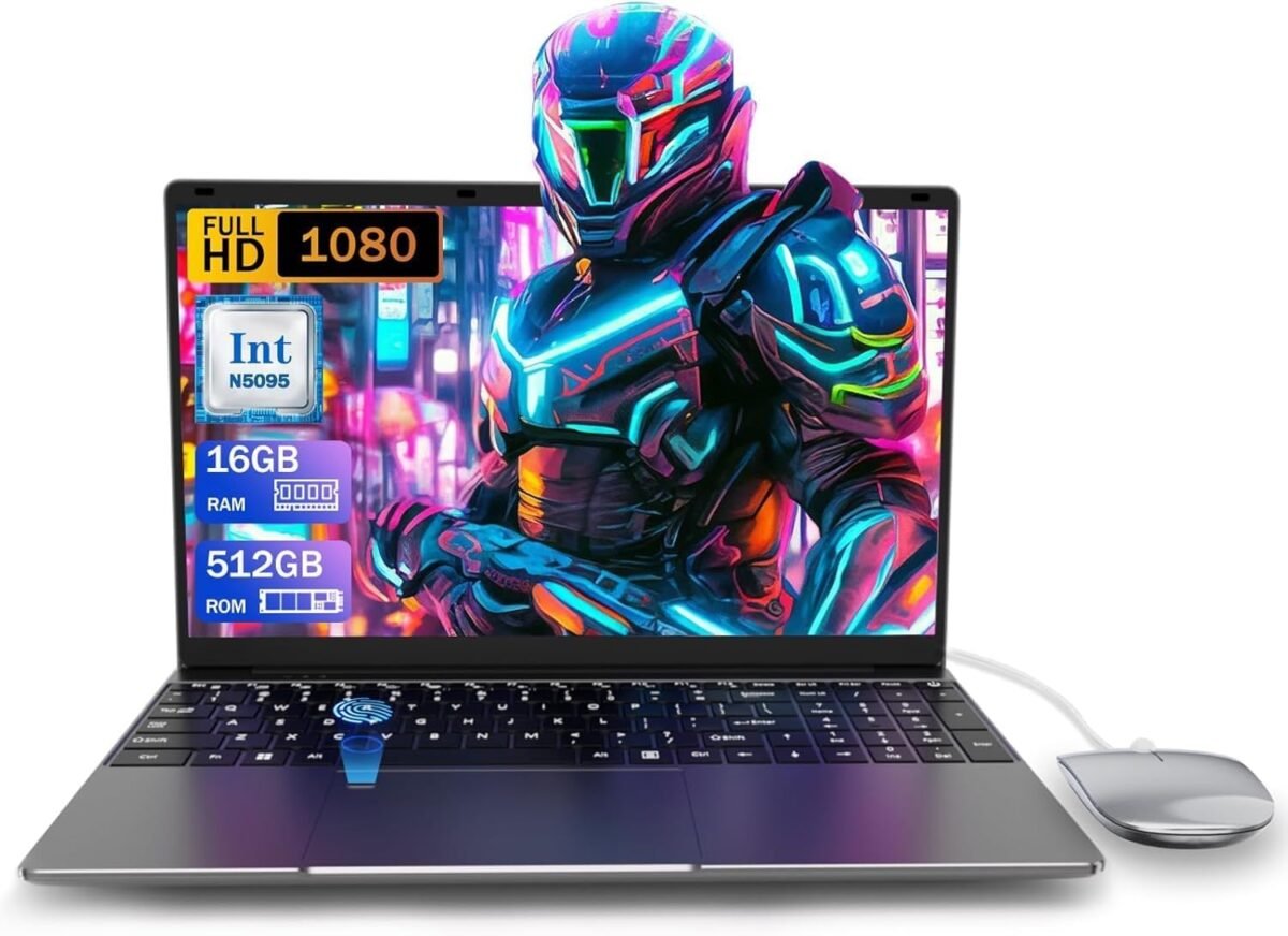 15.6 inch Laptop Computer,16GB RAM LPDDR4 512GB SDD Portable Laptop Computer Cerelon N5095 Processor FHD 1920 * 1080 Laptop PC with Touch ID, WiFi5, BT4.2, USB 3.0 - Image 2