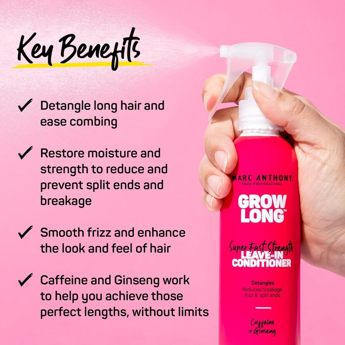 Marc Anthony Leave-In Conditioner Spray & Detangler, Grow Long Biotin - Anti-Frizz Deep Conditioner For Split Ends & Breakage - Vitamin E, Caffeine & Ginseng for Curly, Dry & Damaged Hair - Image 3