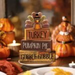 4 Pcs Fall Decorations for Home Thanksgiving Tiered Tray Decor Fall Table Decor Thanksgiving Centerpiece Rustic Wooden Turkey Block Sign for Autumn Harvest Party Table Kitchen Shelf - Image 3