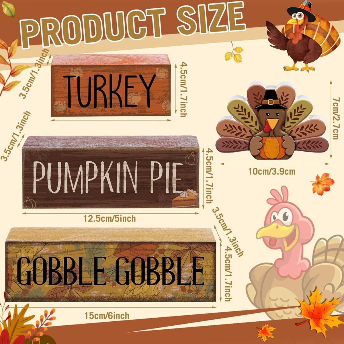 4 Pcs Fall Decorations for Home Thanksgiving Tiered Tray Decor Fall Table Decor Thanksgiving Centerpiece Rustic Wooden Turkey Block Sign for Autumn Harvest Party Table Kitchen Shelf - Image 4