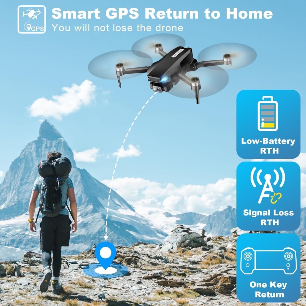 GPS Drone with Camera for Adults, 2K HD FPV Drones with Auto Return, Follow Me, Circle Fly, Waypoint Fly, Stable Hover, Brushless Motor, Foldable 5G Transmission Remote Control Quadcopter - Image 3