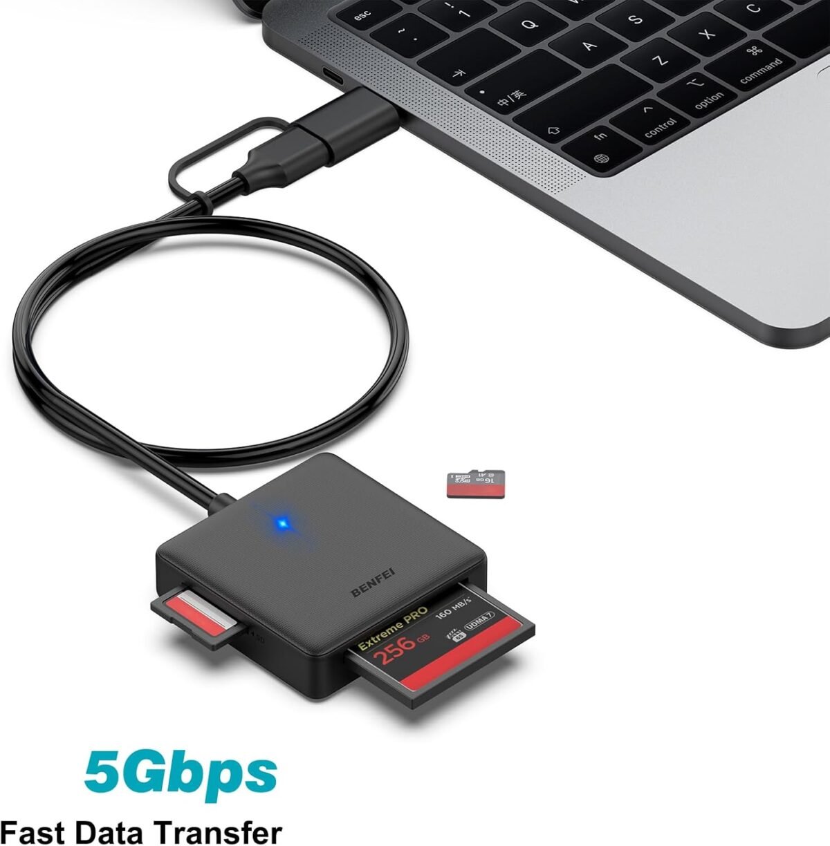Memory Card Reader, BENFEI 4in1 USB 3.0 and USB-C to SD Micro SD MS CF Card Reader Adapter, 4 Cards Simultaneously Read and Write, Compatible with iPhone 15 Series, MacBook Pro/Air 2023, and More - Image 6