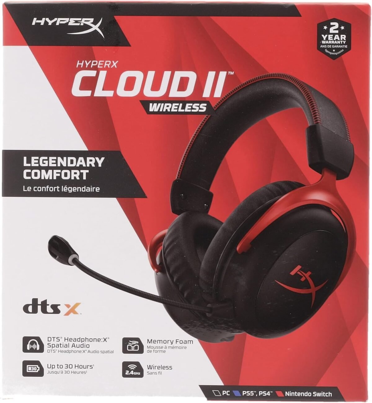 HyperX Cloud II Wireless - Gaming Headset for PC, PS5, PS4, Long Lasting Battery Up to 30 Hours, DTS Headphone:X Spatial Audio, Memory Foam, Detachable Noise Cancelling Microphone with Mic Monitoring - Image 16
