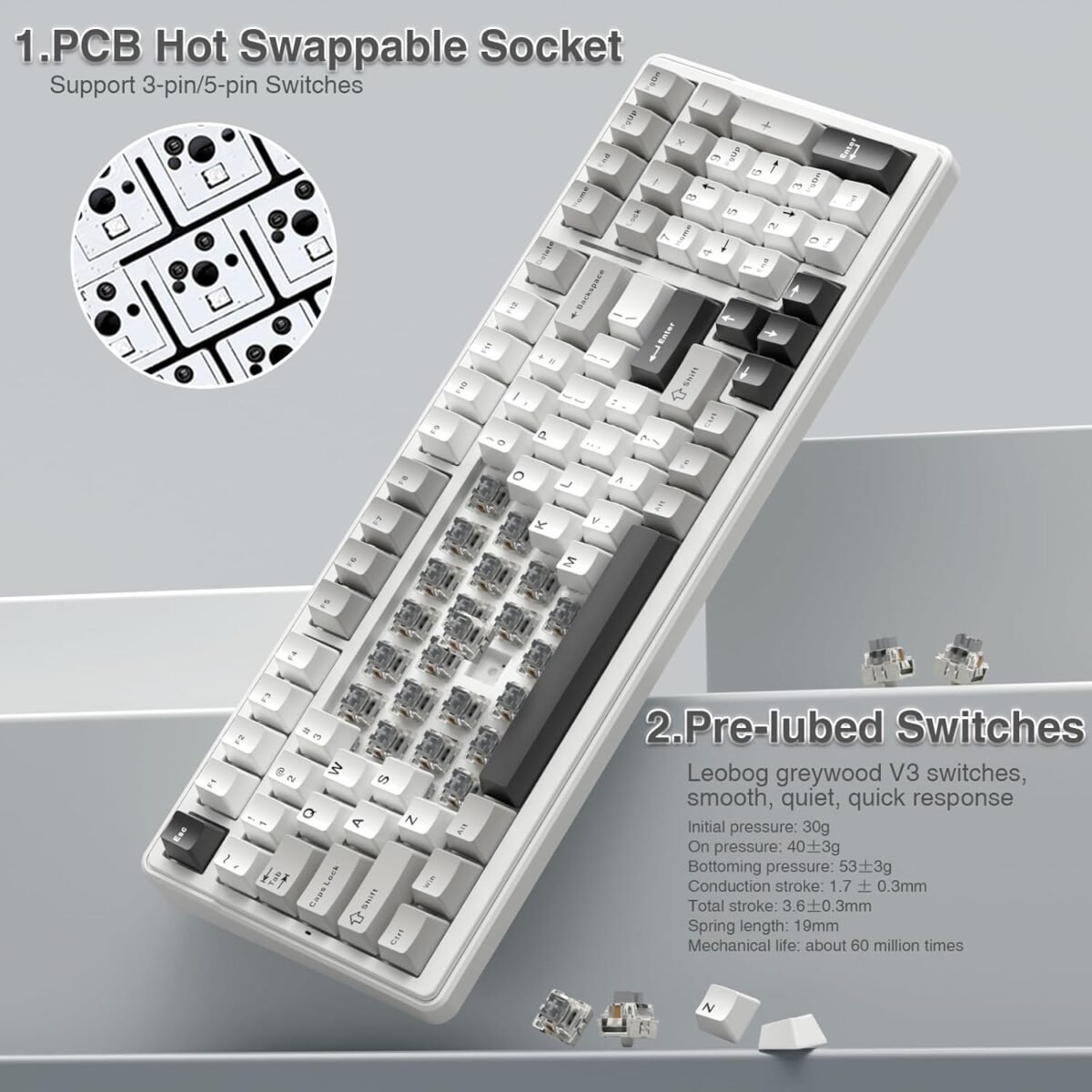 AULA F99 Wireless Mechanical Keyboard,Tri-Mode BT5.0/2.4GHz/USB-C Hot Swappable Custom Keyboard,Pre-lubed Linear Switches,RGB Backlit Computer Gaming Keyboards for PC/Tablet/PS/Xbox - Image 5