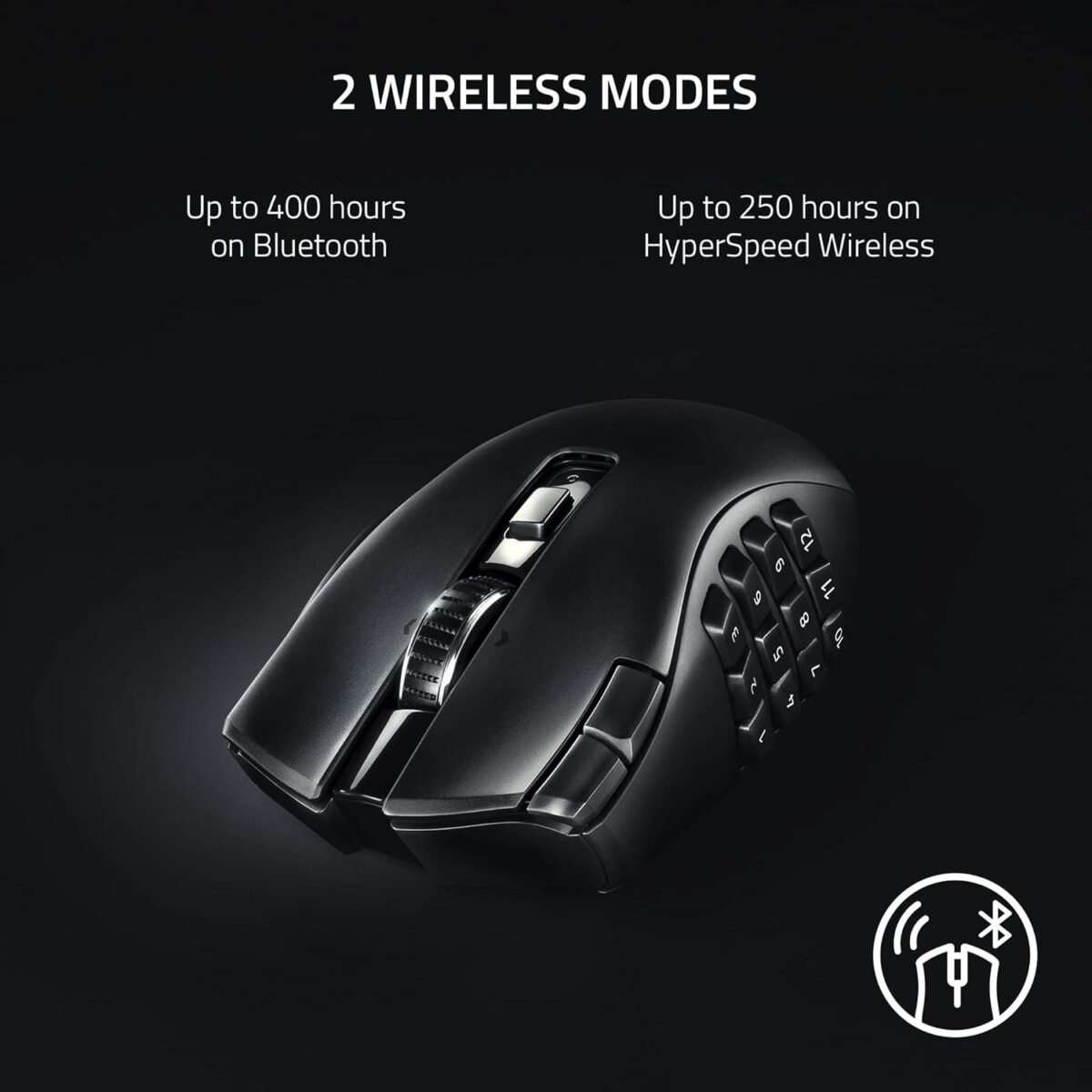 Razer Naga V2 HyperSpeed Wireless MMO Gaming Mouse: 19 Programmable Buttons - HyperScroll Technology - Focus Pro 30K Optical Sensor - Mechanical Mouse Switches Gen-2 - Up to 400 Hr Battery Life - Image 4