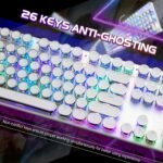 Typewriter Style Mechanical Gaming Keyboard RGB Backlit Wired with Blue Switch Retro Round Keycap 104 Keys Keyboard (White 104 Keys RGB) - Image 5