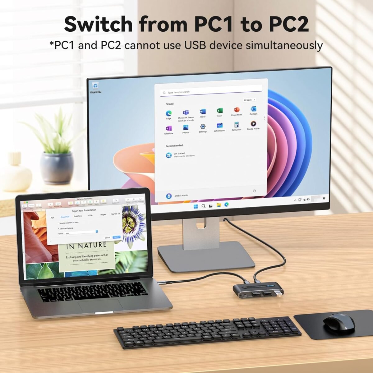 10Gbps USB 3.2 Switch 2 Computers Share USB A/C Ports Supports USB C Input for Mouse Keyboard Printer with Desktop Controller - Image 5