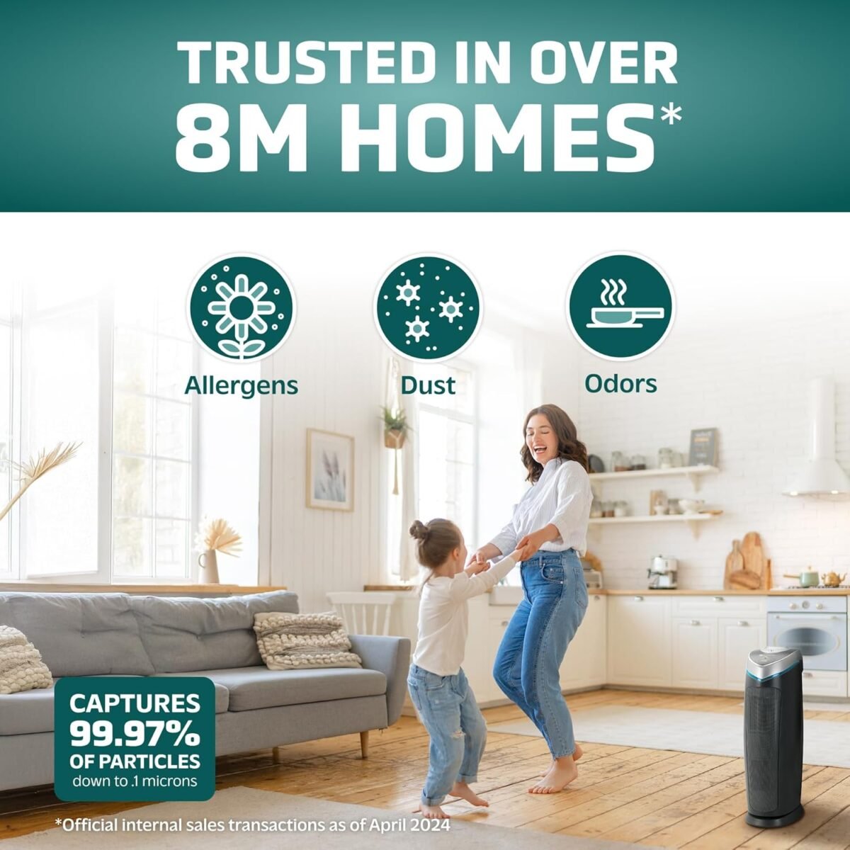 GermGuardian Air Purifier for Home with HEPA Pure Filter, for Wildfire Smoke, Pet Dander, Pollen, Odors, Large Rooms Up To 743 Sq. Ft., Removes 99.97% Pollutants, UV-C Light, 22", AC4825E, Gray - Image 3