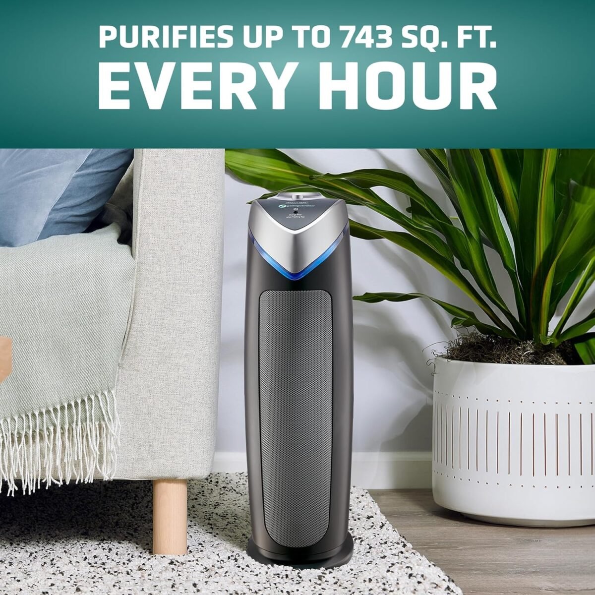 GermGuardian Air Purifier for Home with HEPA Pure Filter, for Wildfire Smoke, Pet Dander, Pollen, Odors, Large Rooms Up To 743 Sq. Ft., Removes 99.97% Pollutants, UV-C Light, 22", AC4825E, Gray - Image 5