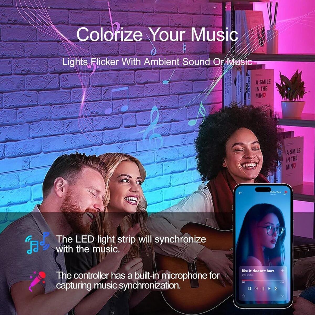 Led Lights for Bedroom 200 FT (2 Rolls 100 FT), with Remote and Application Control RGB Color Changing LED Strip Lights, Music Synchronization, Used for Room, Family, Party Decoration - Image 4