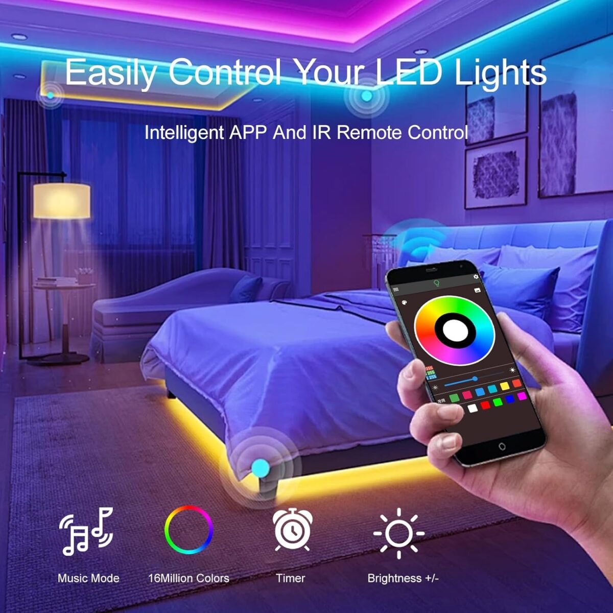 Led Lights for Bedroom 200 FT (2 Rolls 100 FT), with Remote and Application Control RGB Color Changing LED Strip Lights, Music Synchronization, Used for Room, Family, Party Decoration - Image 7