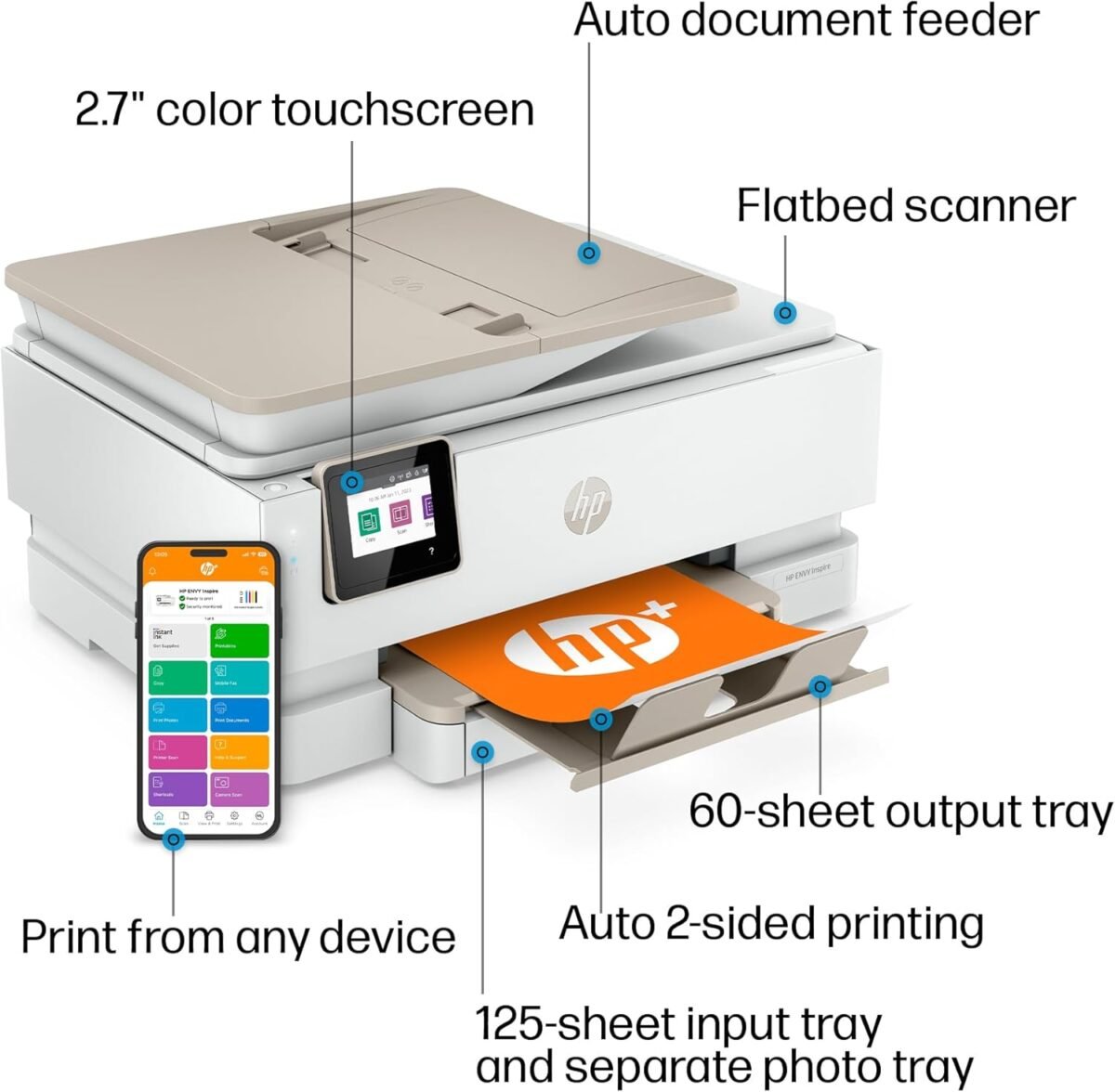 HP ENVY Inspire 7955e Wireless Color Inkjet Printer, Print, scan, copy, Easy setup, Mobile printing, Best-for home, 3 month Instant Ink trial included, White - Image 4