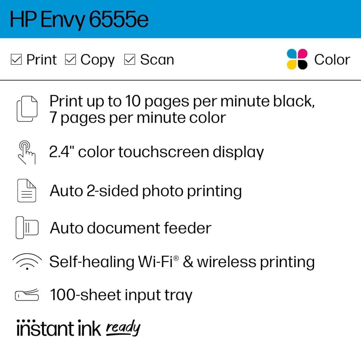 HP Envy 6555e Wireless All-in-One Color Inkjet Printer, Print, scan, Copy, Duplex Printing Best-for-Home, 3 month Instant Ink trial included (714N5A) - Image 3