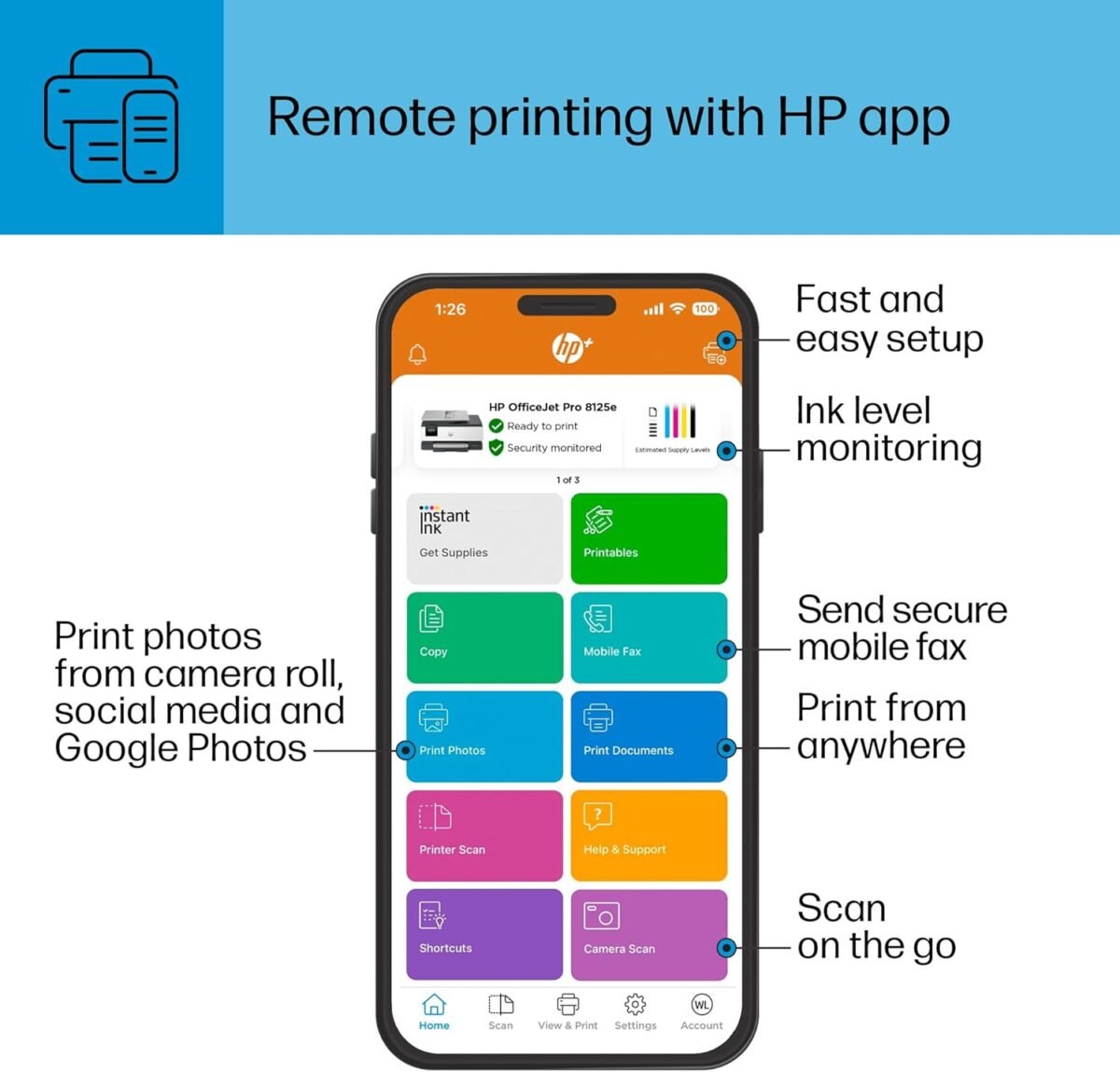 HP OfficeJet Pro 8125e Wireless All-in-One Color Inkjet Printer, Print, scan, Copy, ADF, Duplex Printing, Home & Office, 3 Months of Instant Ink Included (405T6A) - Image 10