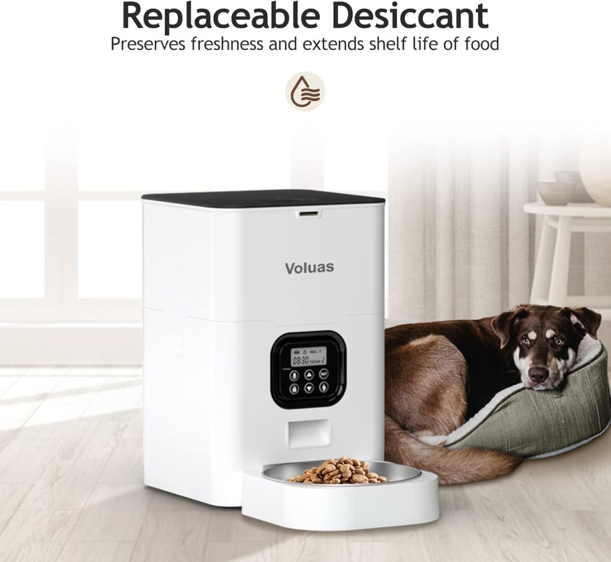 VOLUAS Automatic Cat Feeders - Timed Pet Feeder for Cats and Dogs with Dry Food Dispenser, Desiccant Bag, Programmable Portion Control, 4 Daily Meals, 10s Voice Recorder - Image 4