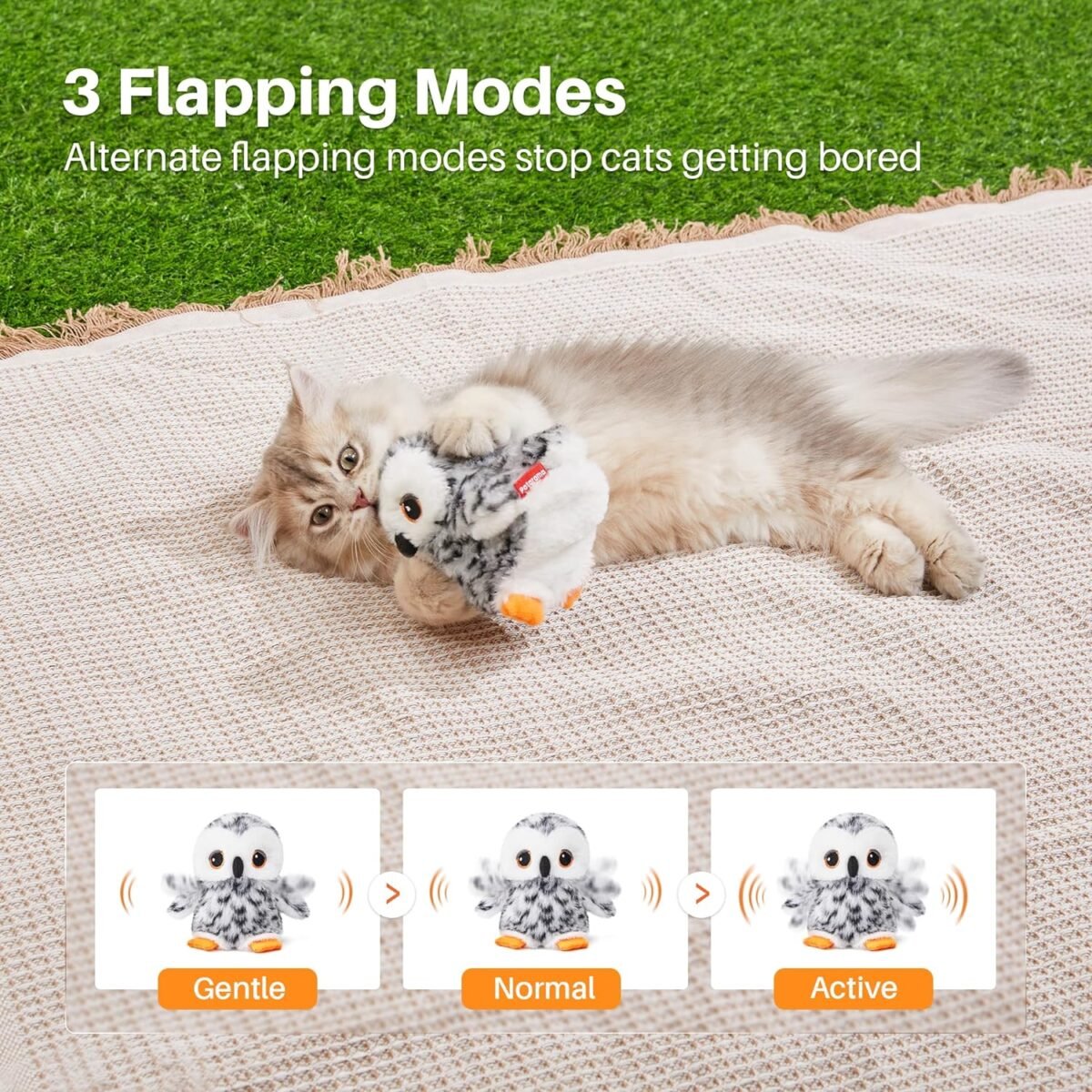 Potaroma Flapping Owl Cat Toys (No Flying), Lifelike Bird Chirp, Rechargeable Touch Activated Kitten Toy, Interactive Catnip Kicker Exercise Toys 4.0" for All Breeds - Image 4