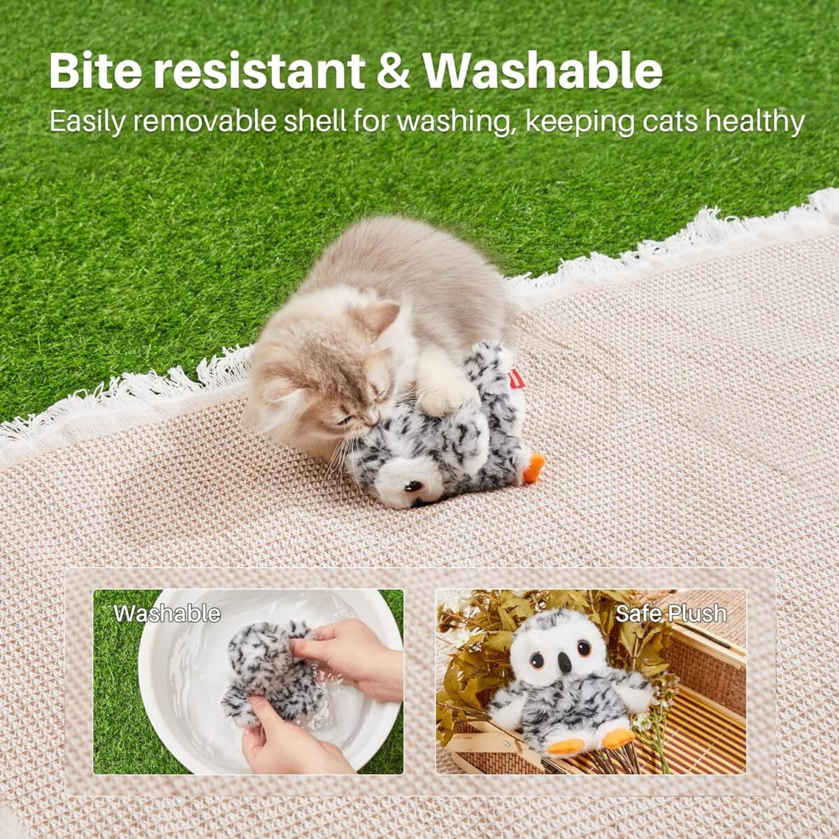 Potaroma Flapping Owl Cat Toys (No Flying), Lifelike Bird Chirp, Rechargeable Touch Activated Kitten Toy, Interactive Catnip Kicker Exercise Toys 4.0" for All Breeds - Image 5