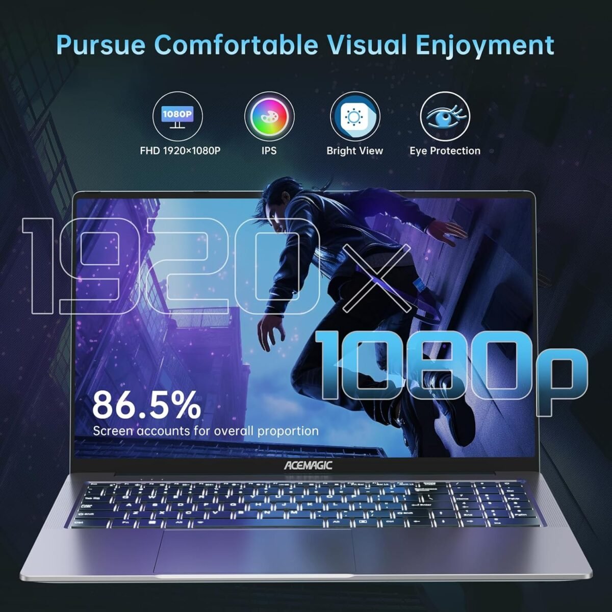 ACEMAGIC 2025 Gaming Laptop, 16.1inch Laptop Computer with AMD Ryzen 7 5000 Series(8C/16T, Up to 4.3GHz), 16GB RAM 512GB NVMe SSD Windows 11 Laptop, Radeon RX Vega 8 Graphics,WiFi 6, Backlit KB - Image 3