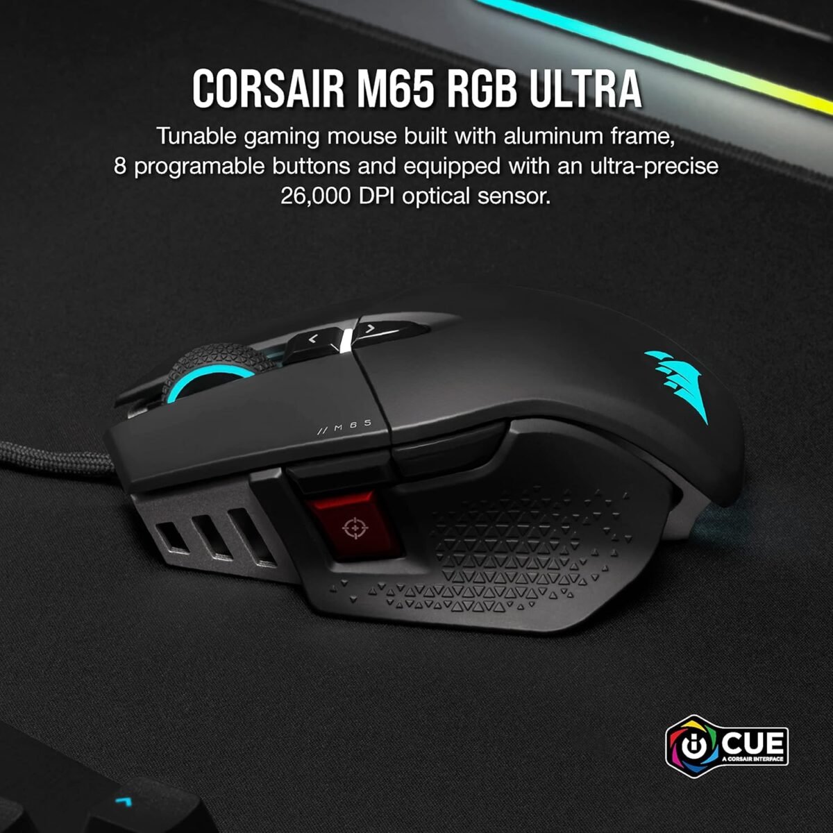 Corsair M65 RGB Ultra Tunable FPS Gaming Mouse Marksman 26,000 DPI Optical Sensor, Optical Switches, AXON Hyper-Processing Technology, Sensor Fusion Control, Tunable Weight System - Black - Image 3
