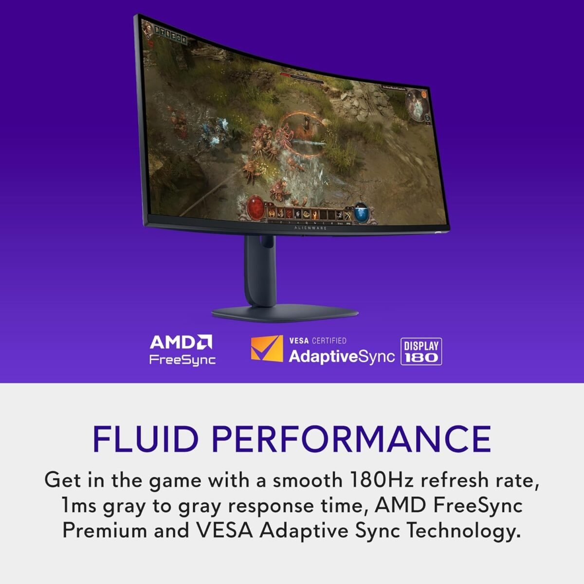 Alienware 34 Curved Gaming Monitor – AW3425DWM - 34-inch WQHD 180Hz 1ms Display, 1500R, AMD FreeSync Premium, VESA AdaptiveSync. - Image 4