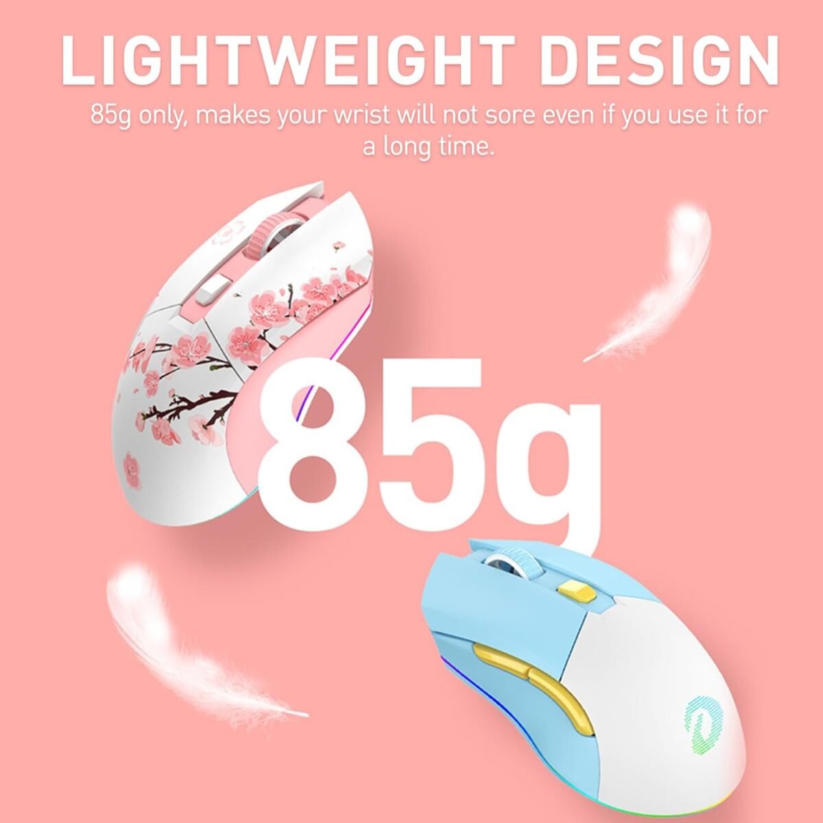 DAREU Sakura Pink Wireless Gaming Mouse with Charging Dock Rechargeable RGB,12K DPI,7 Programmable Buttons High-Precision Sensor [300IPS] [1000Hz] for PC Notebook Mac - Image 3
