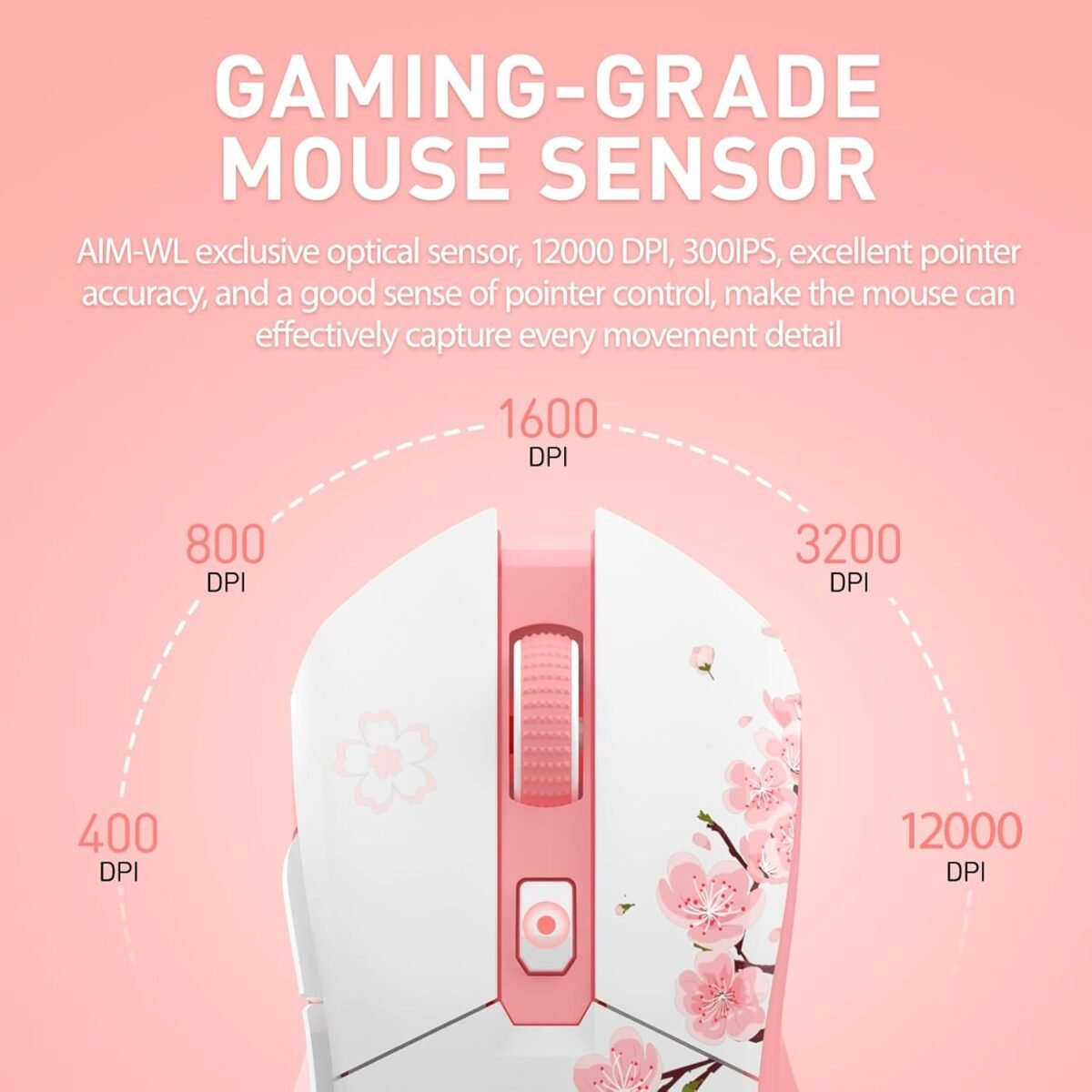 DAREU Sakura Pink Wireless Gaming Mouse with Charging Dock Rechargeable RGB,12K DPI,7 Programmable Buttons High-Precision Sensor [300IPS] [1000Hz] for PC Notebook Mac - Image 5