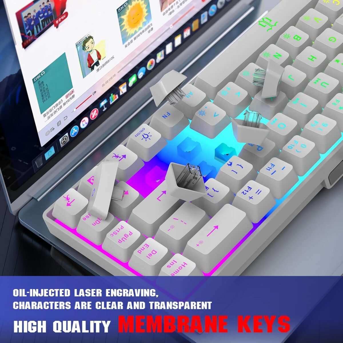 Snpurdiri 60% Percent Gaming Keyboard, Compact RGB Backlit Ergonomic Small Mini Keyboard for Windows, PC, Laptop, Gaming (68 Keys, White) - Image 5