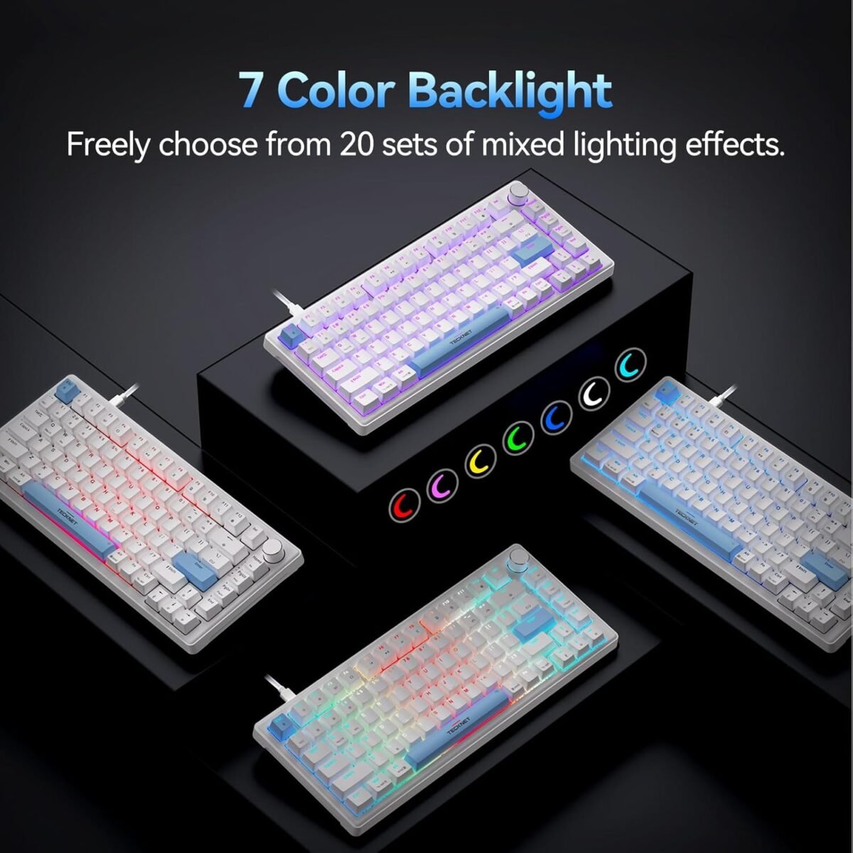 TECKNET Wired Gaming Keyboard, RGB Backlit Keyboards with Gasket Structure, USB C Mechanical Keyboard has 20 Lighting Effects & Multimedia Control Knob, Computer Keyboards for PC Laptop Mac Gamer - Image 3
