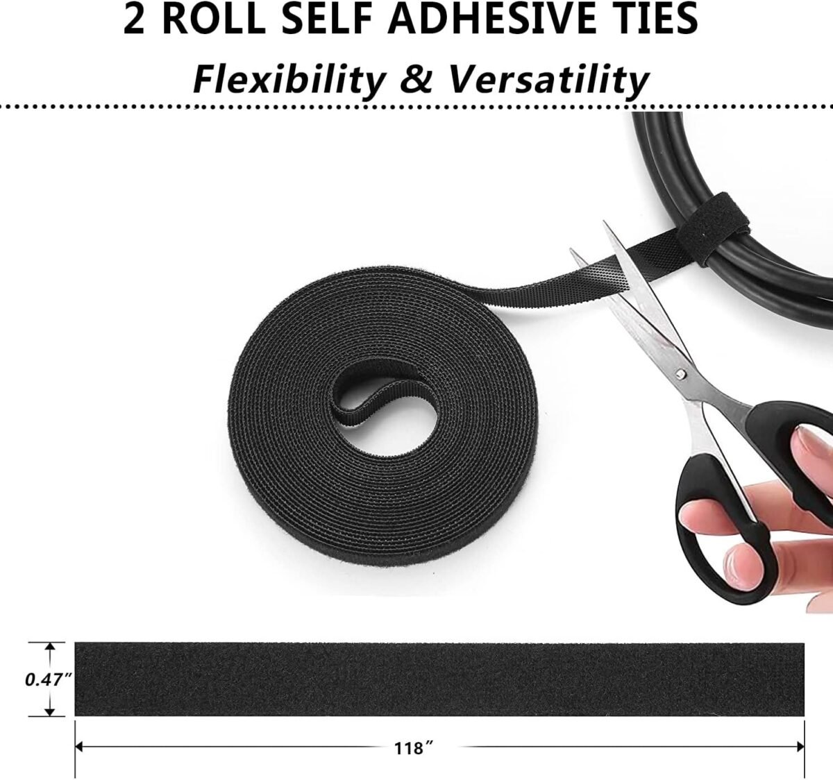 N NOROCME 192 PCS Cable Management Kit 4 Wire Organizer Sleeve,11 Cable Holder,35Cord Clips 10+2 Roll Cable Organizer Straps and 100 Fastening Cable Ties for Computer TV Under Desk, black,clear - Image 5