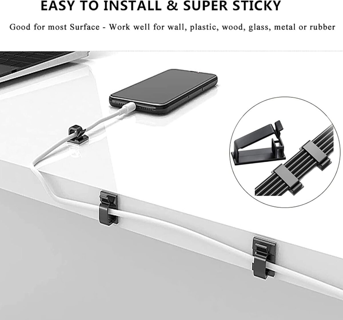 N NOROCME 192 PCS Cable Management Kit 4 Wire Organizer Sleeve,11 Cable Holder,35Cord Clips 10+2 Roll Cable Organizer Straps and 100 Fastening Cable Ties for Computer TV Under Desk, black,clear - Image 9