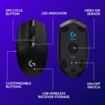 Logitech G305 LIGHTSPEED Wireless Gaming Mouse, Hero 12K Sensor, 12,000 DPI, Lightweight, 6 Programmable Buttons, 250h Battery Life, On-Board Memory, PC/Mac - Black - Image 4