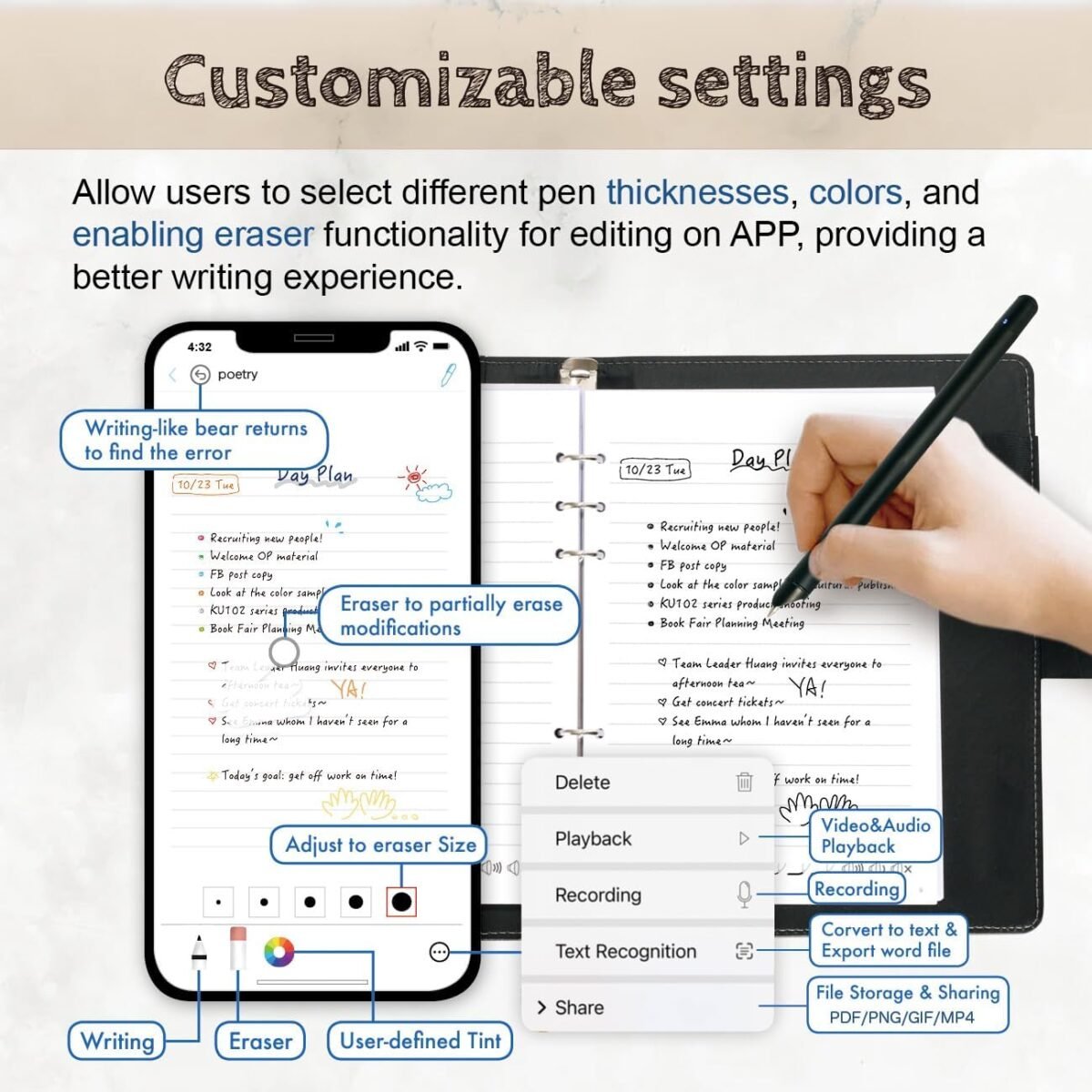 3 in 1 Digital Pen Smart Pen Writing Set, Includes Smartpen, Notebook, Use with Ophaya App for Notes Taking, Recording, Storing - Image 9