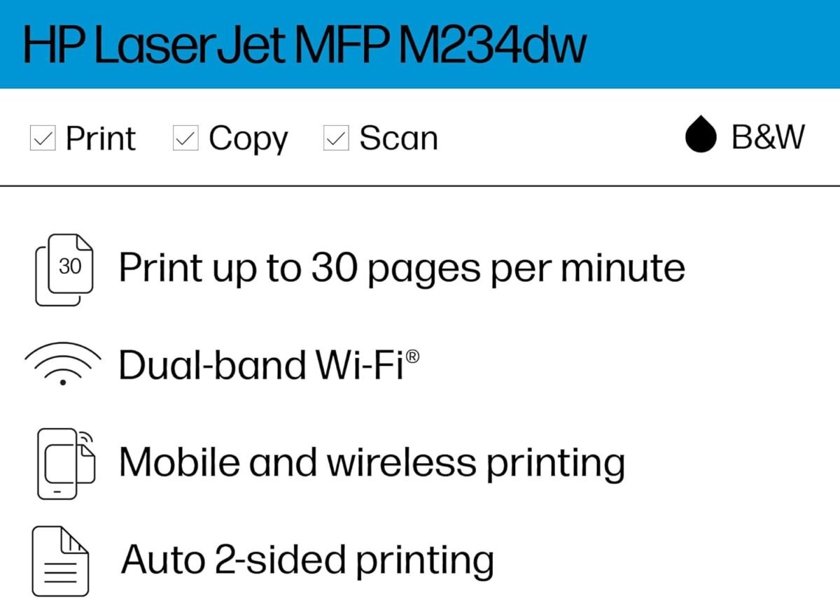 HP LaserJet MFP M234dw Wireless Black & White Printer, Print, scan, copy, Fast speeds, Easy setup,Mobile printing, Best-for-small teams - Image 3