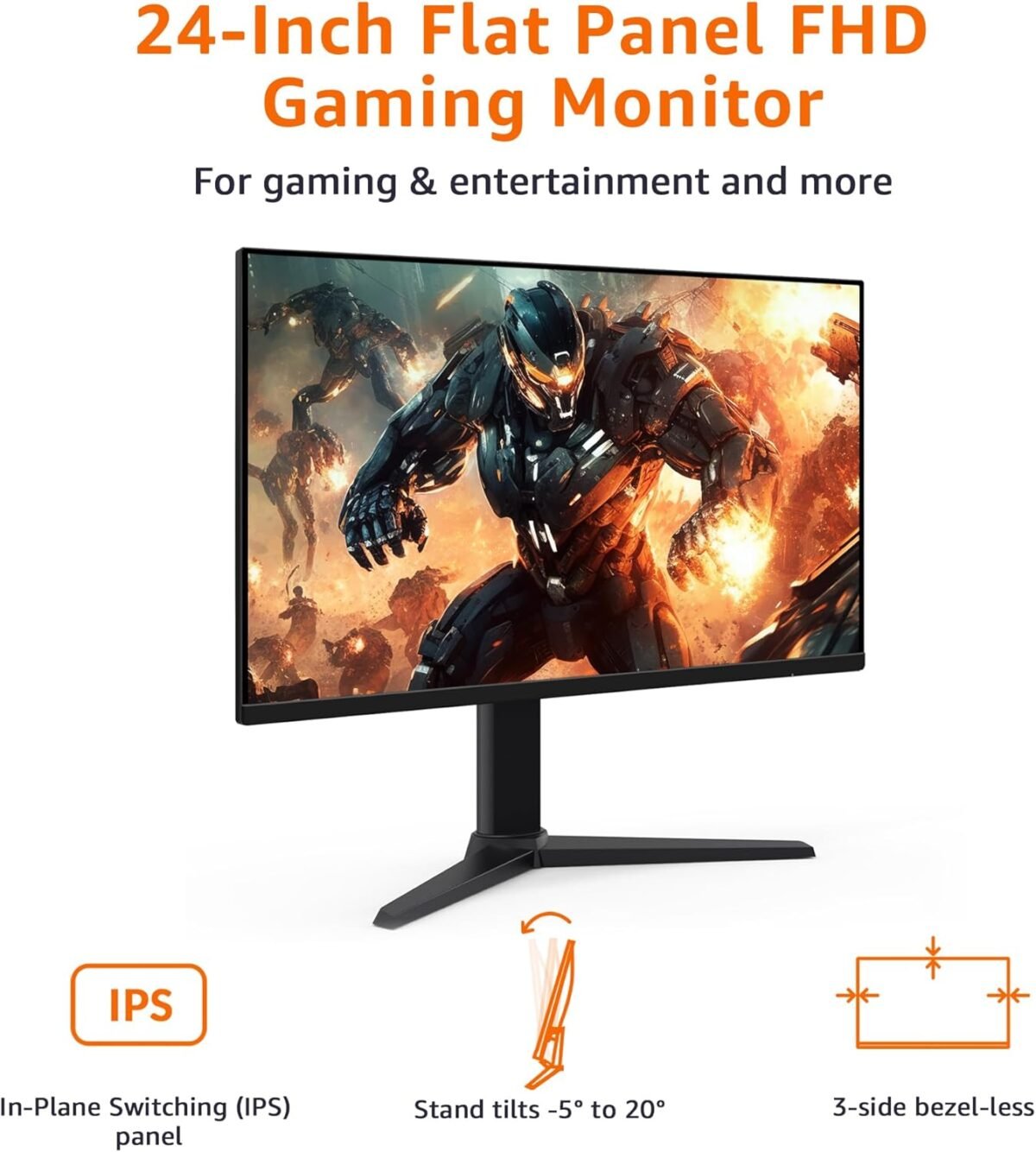 Amazon Basics 24 inch Gaming Monitor, FHD 1080P, 165Hz, VESA Compatible, Adaptive sync, 1ms Response, Black - Image 3