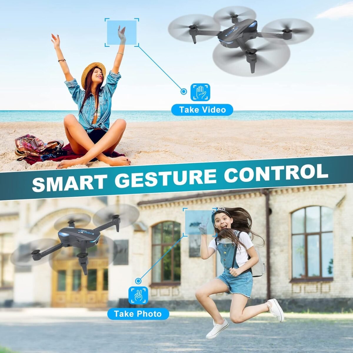Drone with 1080P Camera for Beginners and Adults, Foldable Remote Control Quadcopter with Voice Control, Gestures Selfie, Altitude Hold, One Key Start, 3D Flips, 2 Batteries, Toy for Beginners - Image 3