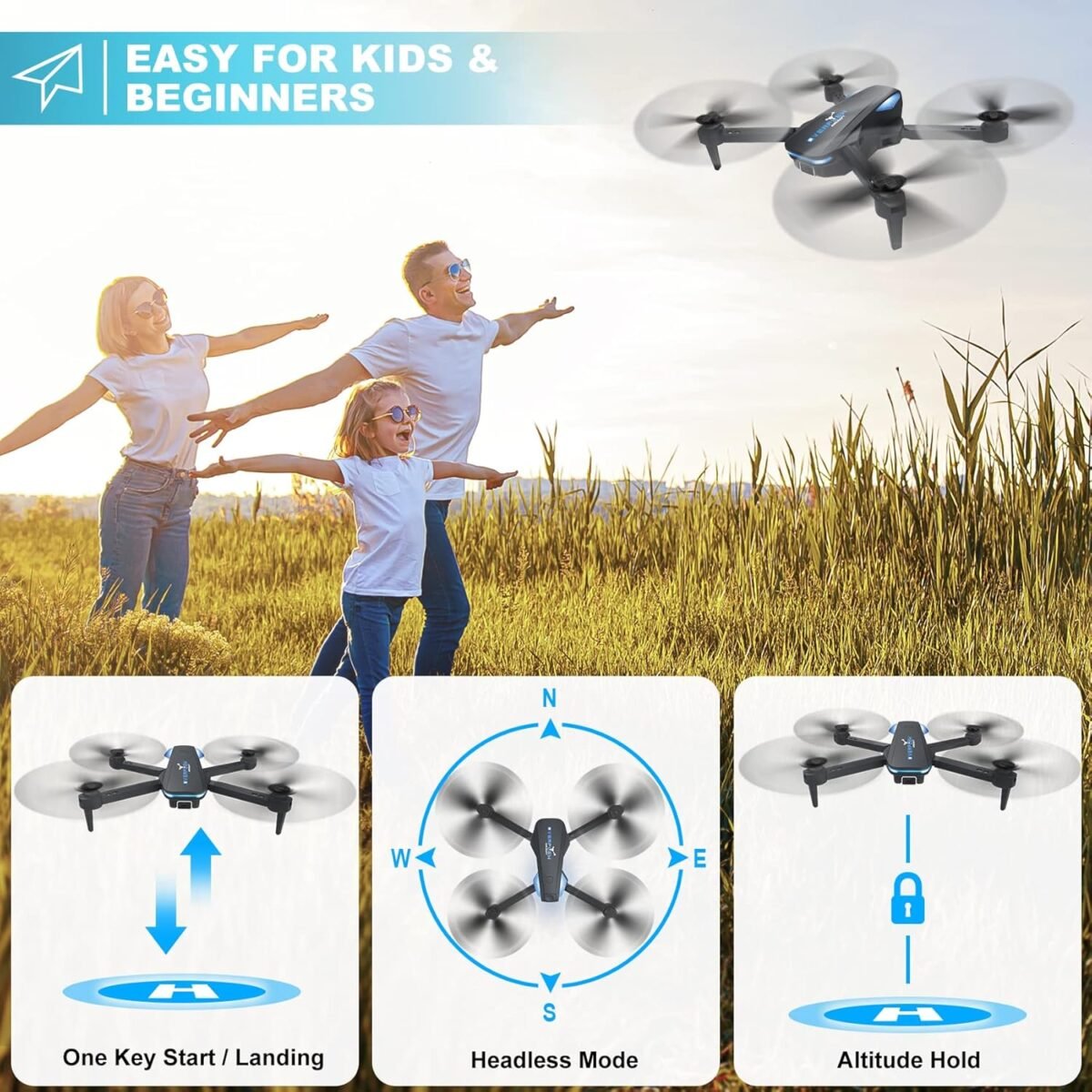 Drone with 1080P Camera for Beginners and Adults, Foldable Remote Control Quadcopter with Voice Control, Gestures Selfie, Altitude Hold, One Key Start, 3D Flips, 2 Batteries, Toy for Beginners - Image 4