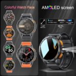 Military Smart Watches Built-in GPS, 170+ Sport Modes for Men with Flashlight, Smartwatch for Android Phones and iPhone, 1.43" AMOLED Screen Bluetooth Call Compass Altimeter (Black & Orange (2 Bands)) - Image 5