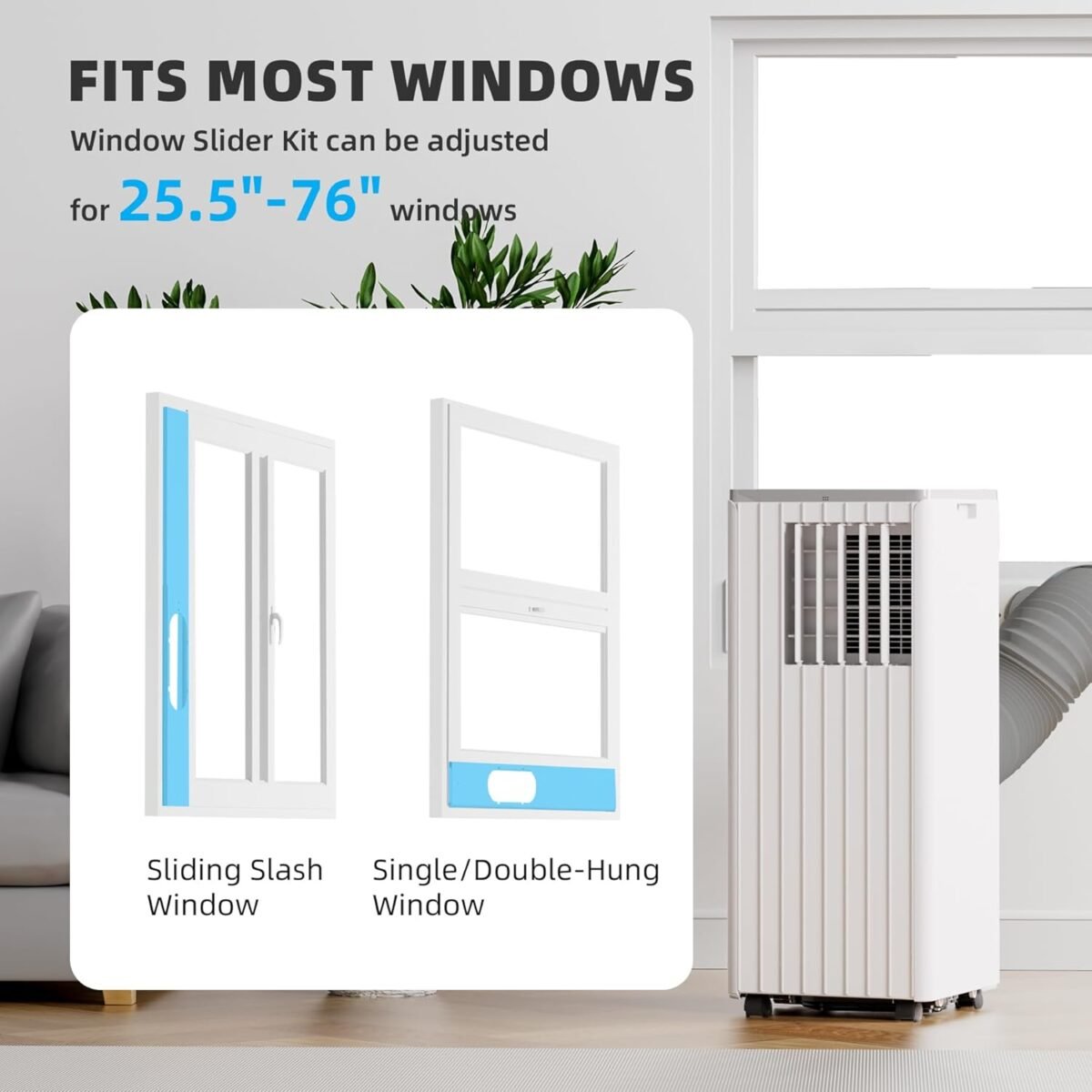 8,000 BTU Portable Air Conditioner, Portable AC Unit with Built-in Dehumidifier and Cooling Fan for Room up to 350 sq.ft., 24 Hour Timer & Remote Control & Window Mount Kit, White - Image 3