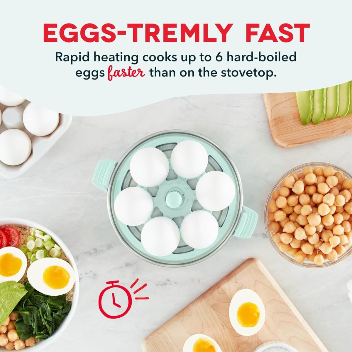 DASH Rapid Egg Cooker: 6 Egg Capacity Electric Egg Cooker for Hard Boiled Eggs, Poached Eggs, Scrambled Eggs, or Omelets with Auto Shut Off Feature - Aqua, 5.5 Inch (DEC005AQ) - Image 4