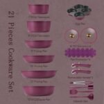 CAROTE 21pcs Pots and Pans Set, Nonstick Cookware Set Detachable Handle, Induction Kitchen Cookware Sets Non Stick with Removable Handle, RV Cookware Set, Gold and Purple - Image 3