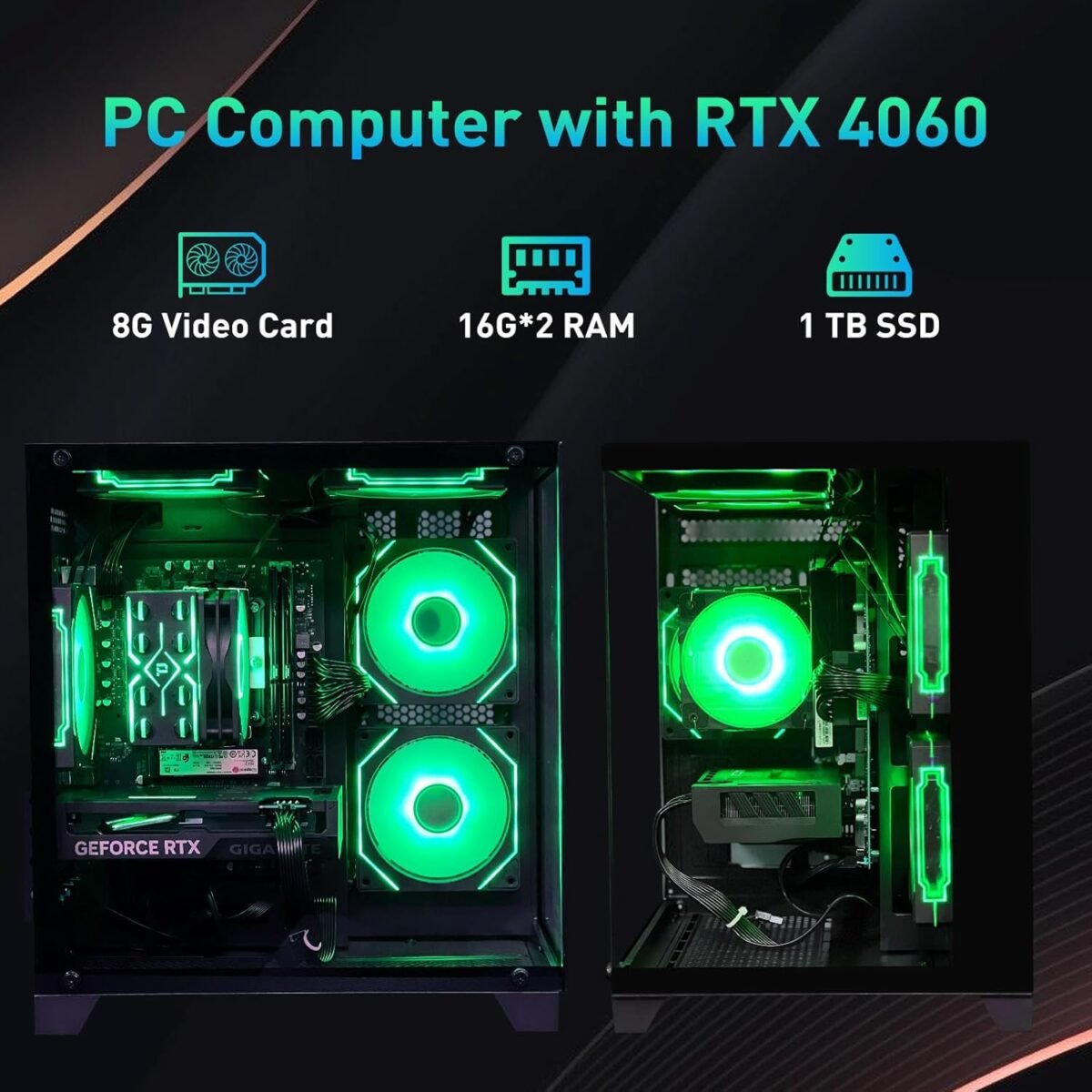 Gaming PC Desktop Computer,Intel Core i5 14400F Gaming Computer RTX 4060,32GB DDR4 RAM 1TB SSD,ARGB Fan,Prebuilt Gaming PC Tower for Office - Image 4