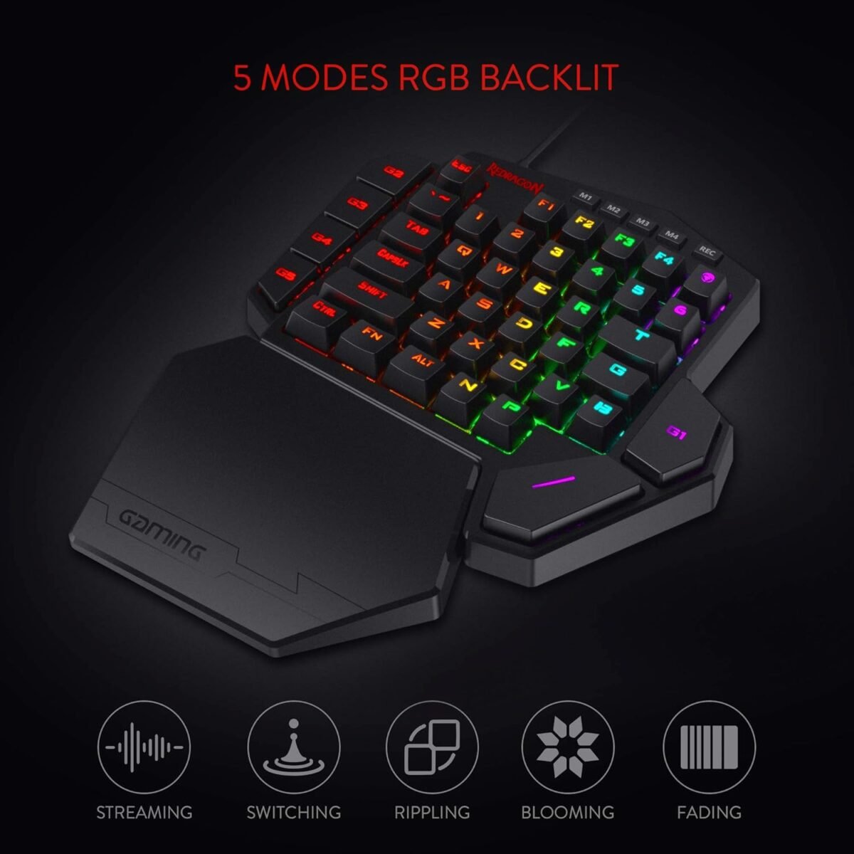 Redragon K585 DITI Wired One-Handed RGB Mechanical Gaming Keyboard, 42 Keys Type-C Professional Gaming Keypad w/Upgraded Hot-Swappable Socket, 7 Onboard Macro Keys & Detachable Wrist Rest - Image 3