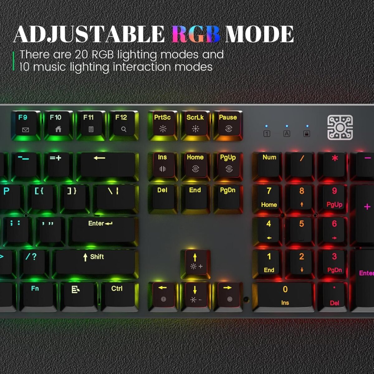 Black Emblem Mechanical Gaming Keyboard with Clicky Blue Switches, RGB Backlit Full Size 104 Key Programmable Wired Keyboard with Aluminum Base for Gaming/Typing/PC/Mac - Image 5