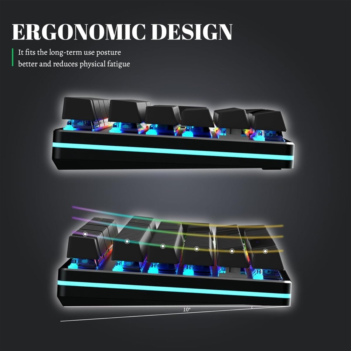 Black Emblem Mechanical Gaming Keyboard with Clicky Blue Switches, RGB Backlit Full Size 104 Key Programmable Wired Keyboard with Aluminum Base for Gaming/Typing/PC/Mac - Image 8