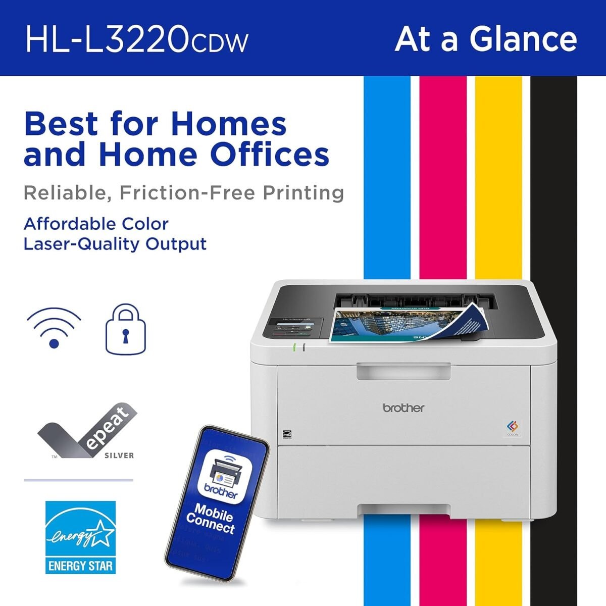 Brother Color Laser Printer with Wireless Printing Fast 19 PPM Output, Duplex Feature, Mobile Device Compatible, 250-Sheet Paper Tray for Professional Home Office Printing (HL-L3220CDW) - Image 3