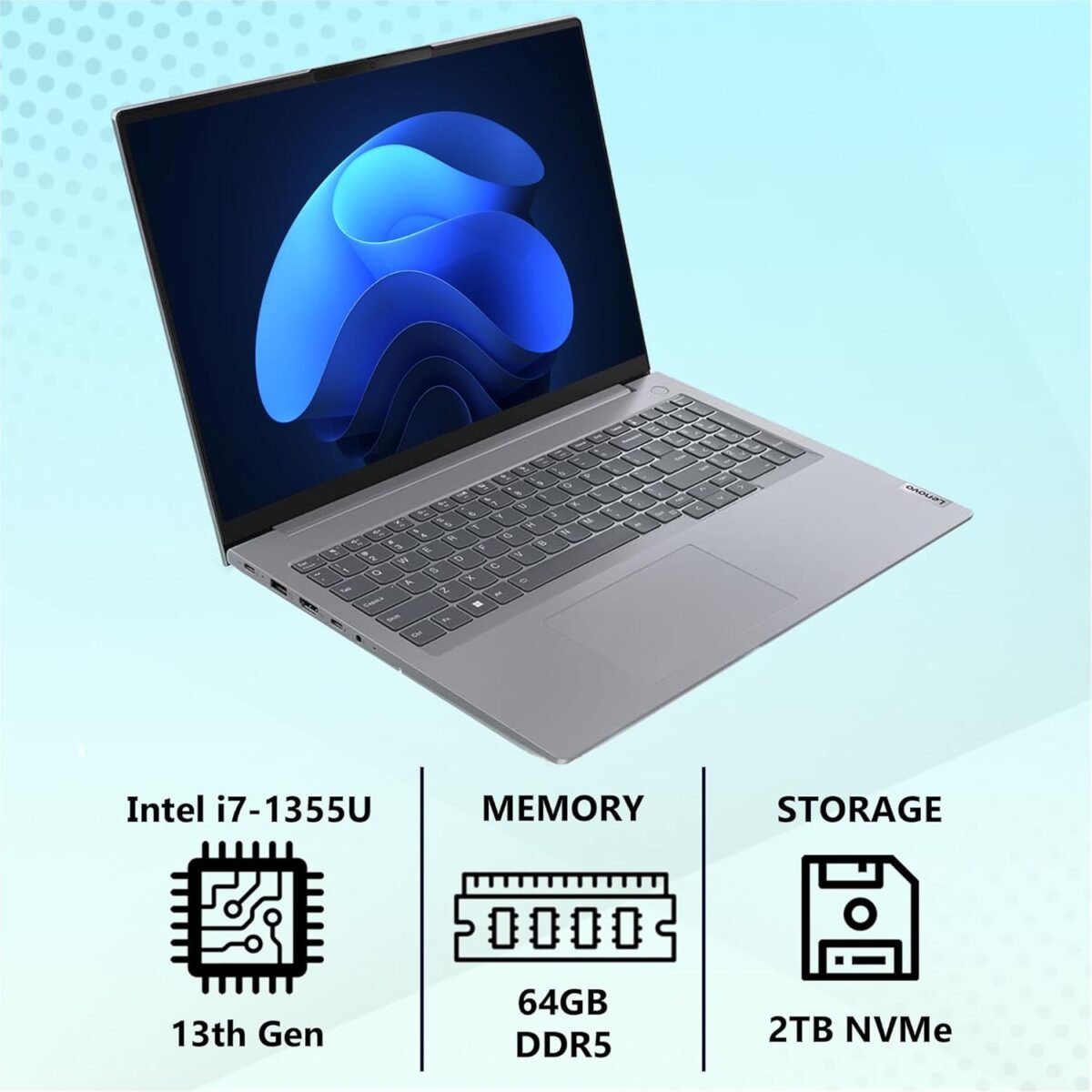 Lenovo ThinkBook 16 G6 Business Laptop, 16” FHD+, Intel 10 Core i7-1355U, 64GB DDR5, 2TB NVMe, WiFi 6 + BT, Backlit KB, Fingerprint, HD Webcam, Win 11 Pro - Image 3