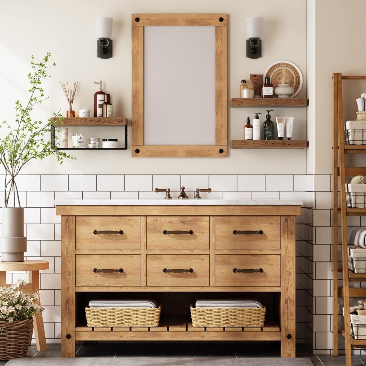 QEEIG Bathroom Shelves Over Toilet - Wall Mounted Floating Shelves Toilet Paper Storage Small Farmhouse Decor Shelf 16 inch Set of 3, Rustic Brown (019-BN3) - Image 7