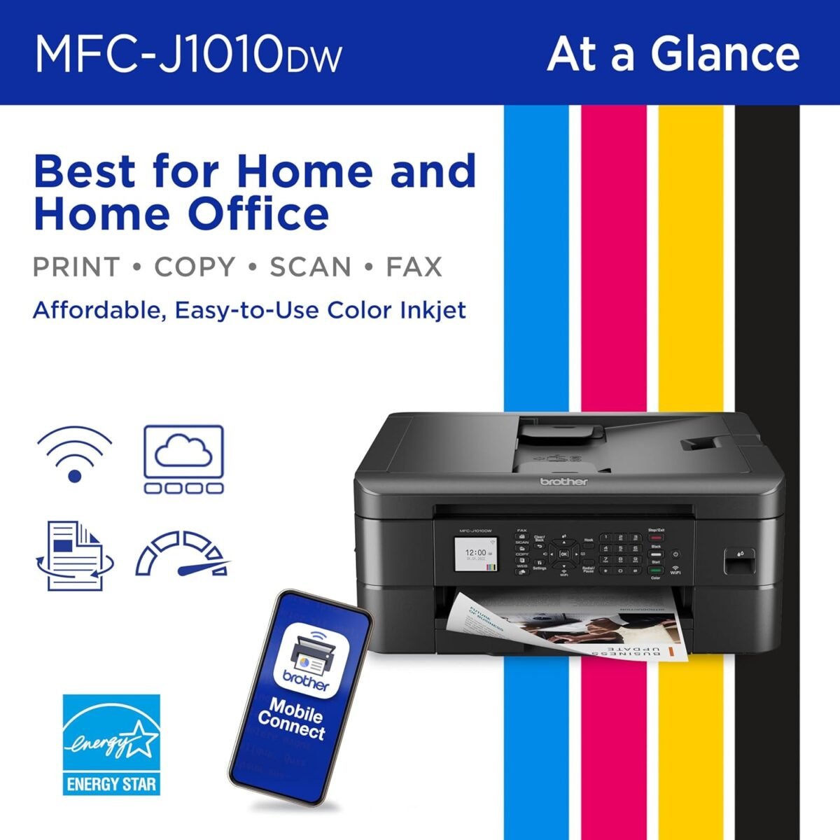Brother MFC-J1010DW Wireless Color Inkjet All-in-One Printer, Duplex Printing, Mobile & Cloud Print, Compact Design, 1.8" Color Display, Works with Alexa - Image 3
