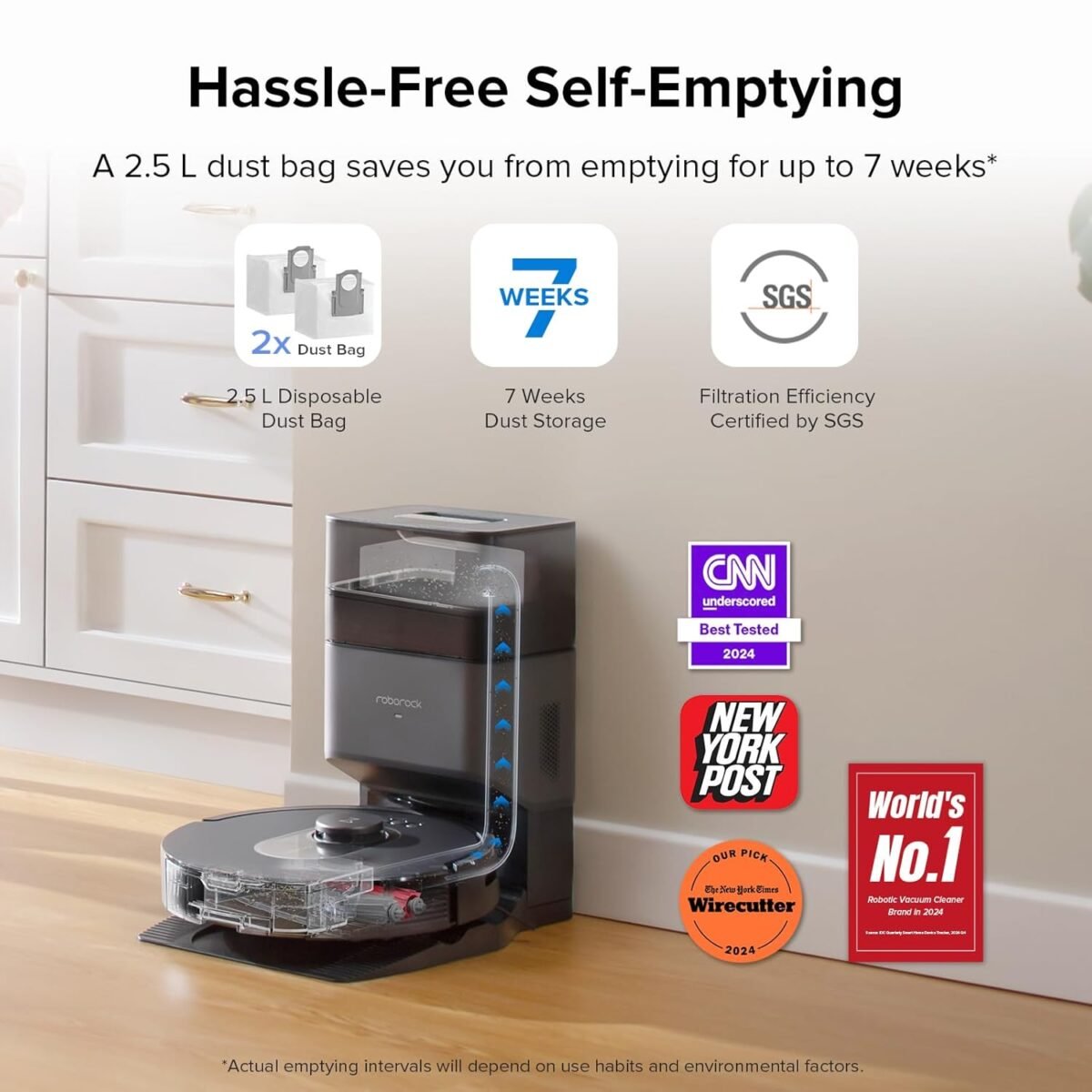 roborock Q5 Max+ Robot Vacuum with Self-Empty Dock, Upgraded from Q5+, 5500 Pa Suction, DuoRoller Brush, Hands-Free Cleaning for up to 7 Weeks, PreciSense LiDAR Navigation, App & Voice Control - Image 4