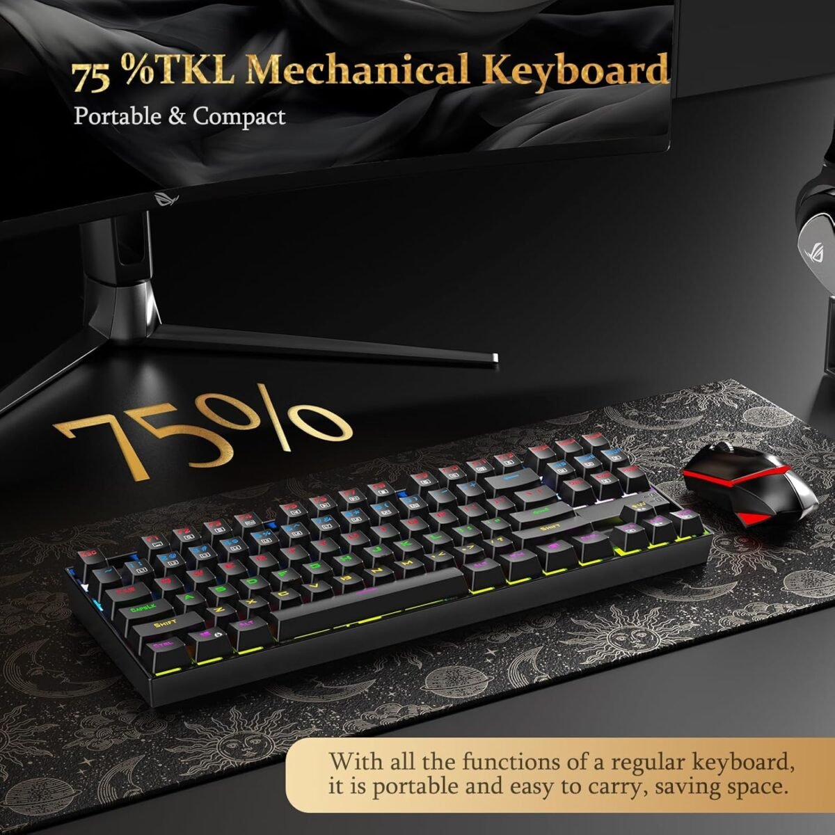 Redragon K552 Mechanical Gaming Keyboard, 87-Key Compact, LED Gaming Keyboard with Red Switches, Anti-Ghosting, Metal Frame for PC Gaming & Typing, Beginner-Friendly (Black) - Image 4